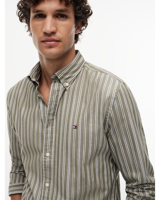 Tommy Hilfiger Gray Regular Fit Textured Stripe Poplin Shirt for men