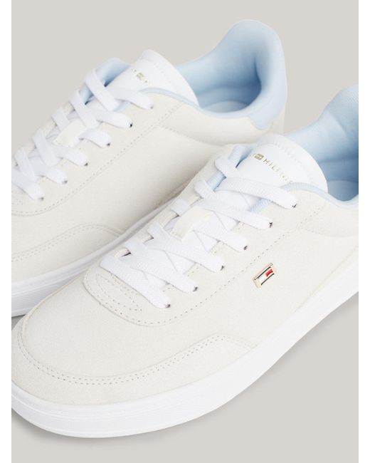 Tommy Hilfiger White Heritage Suede Colour-blocked Court Trainers