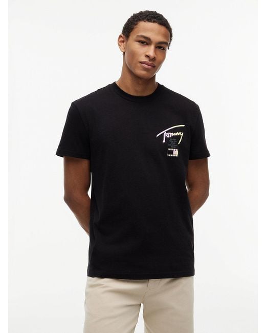 Tommy Hilfiger Black Signature Logo Crew Neck T-Shirt for men