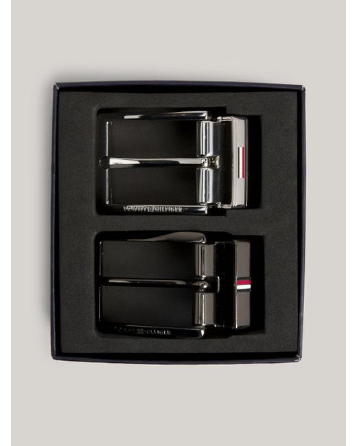 Tommy Hilfiger Black Double Buckle Leather Belt Gift Set for men