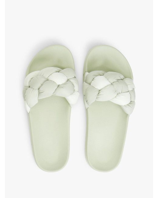Tommy Hilfiger White Embossed Braided Strap Slides