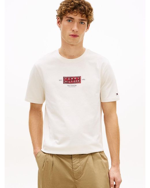 Tommy Hilfiger White Heritage Logo Jersey Crew Neck T-Shirt for men