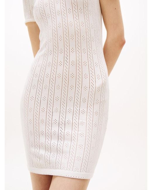 Tommy Hilfiger White Pointelle Slim Mini Short Sleeve Dress
