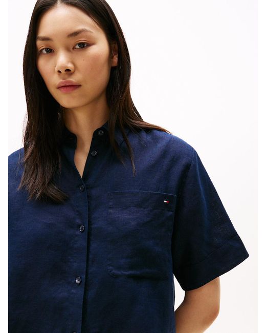 Chemise À Manches Courtes En Lin Décontractée Tommy Hilfiger en coloris Blue