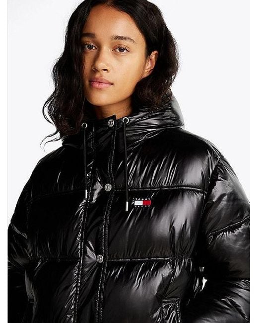 Tommy Hilfiger Glanzend Pufferjack Met Capuchon in het Black