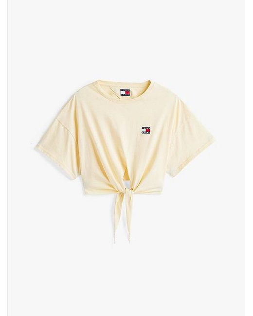 Camiseta Anudada Corte Cropped Con Parche Tommy Hilfiger de color Blue