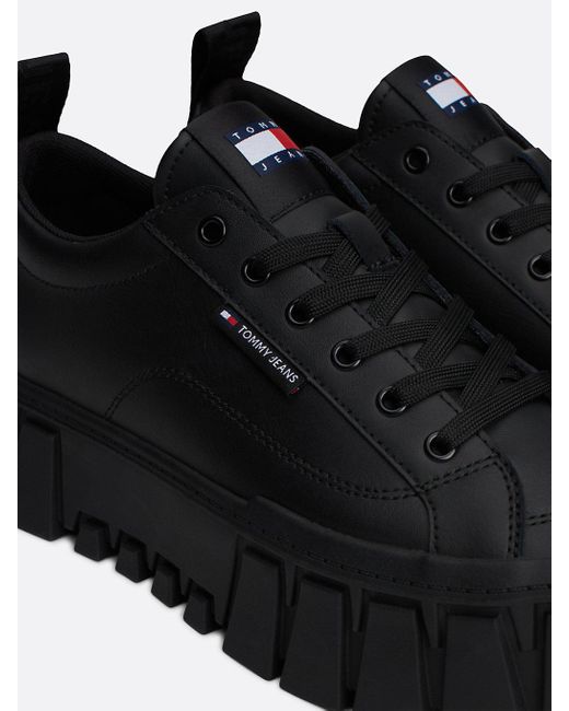 Tommy Hilfiger Black Leather Flatform Trainers