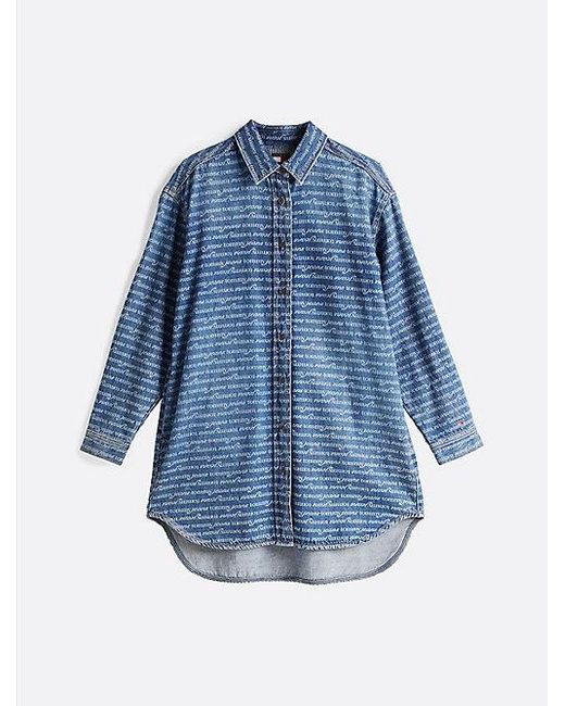 Tommy Hilfiger Relaxed Mini-Overhemdjurk Van Denim in het Blue