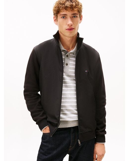 Tommy Hilfiger Black Intechno Knit Flag Embroidery Zip-Thru Jumper for men