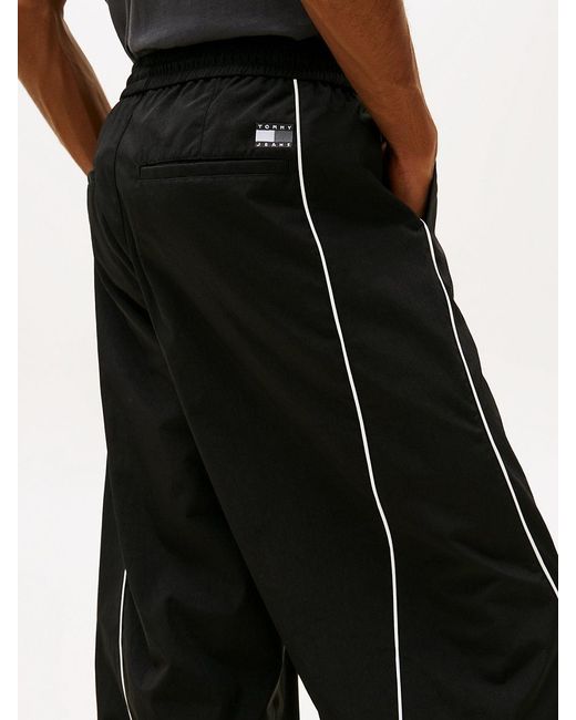 Tommy Hilfiger Black Theo Water Resistant Parachute Trousers for men