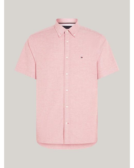 Tommy Hilfiger Pink Th Flex 1985 Collection Regular Short Sleeve Oxford Shirt for men