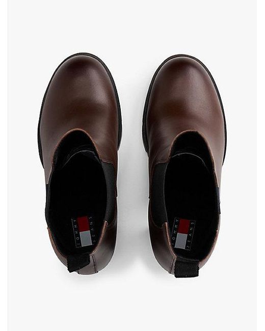 Tommy Hilfiger Leren Chelsea Boot Met Profielzool En Blokhak in het Brown