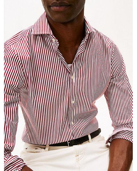 Tommy Hilfiger Smart Casual Slim Fit Gestreiftes Popeline-Hemd in Pink für Herren