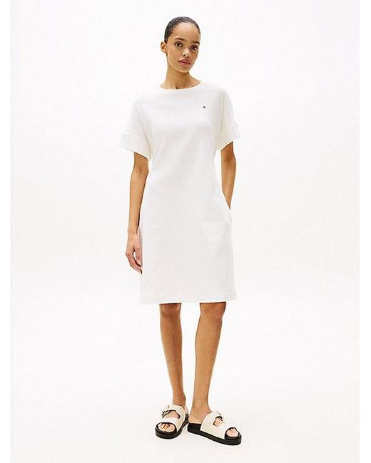 Tommy Hilfiger Mini-Jurk Met Ceintuur En Korte Mouwen in het White