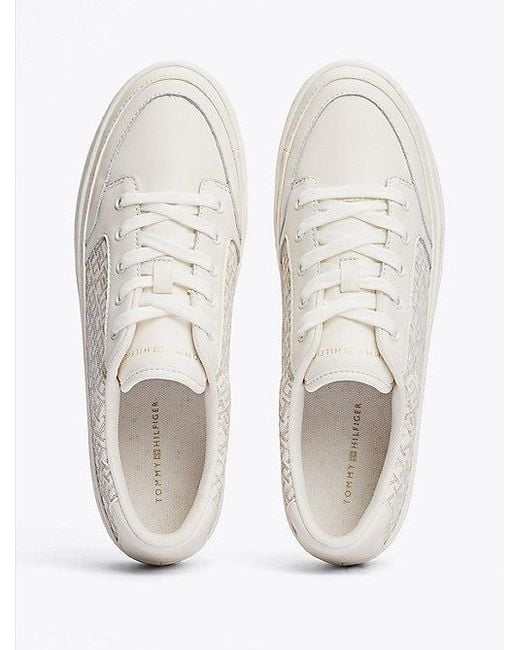 Tommy Hilfiger Leren Sneaker Met Plateauzool En Th-Monogram in het White