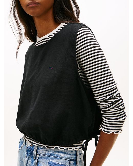 Tommy Hilfiger Black Side Tie Linen Blend Sleeveless Blouse