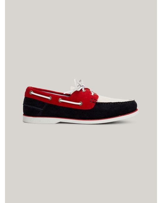 Tommy Hilfiger Red Suede Colour-blocked Boat Shoes for men