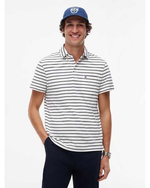 Tommy Hilfiger White Regular Fit Stripe Jersey Polo Shirt for men
