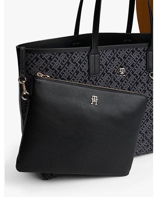 Bolso Tote Con Monograma Th En Jacquard Tommy Hilfiger de color Black