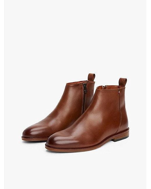 Tommy Hilfiger Leren Chelsea Boot Met Ritssluiting in het Brown voor heren