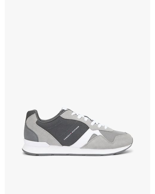 Tommy Hilfiger White Suede Mixed Texture Trainers for men