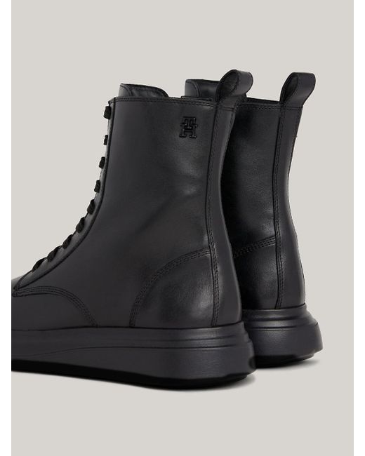 Tommy Hilfiger Black Leather Flat Mid Boot