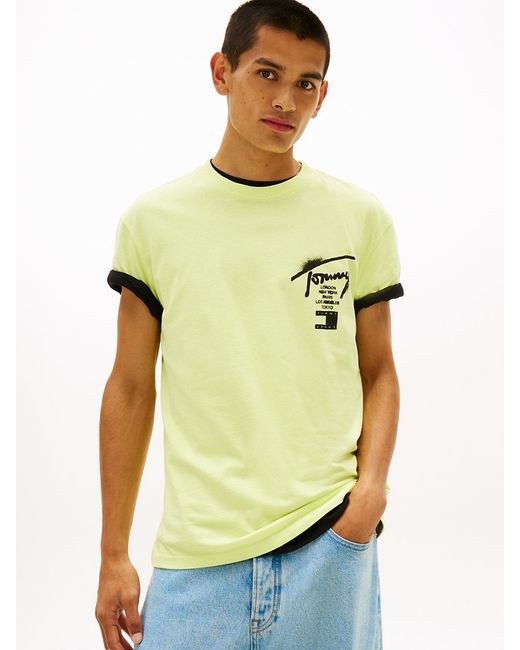 Tommy Hilfiger Yellow Signature Back Logo Jersey T-Shirt for men