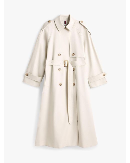 Tommy Hilfiger White Water Repellent Twill Oversized Trench Coat