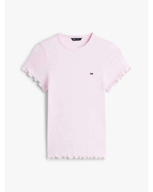Tommy Hilfiger White Ruffle Trim Ribbed T-Shirt