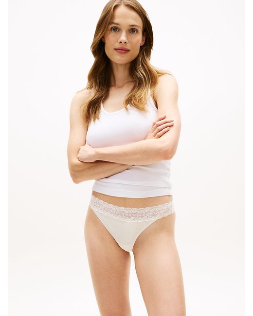 Tommy Hilfiger White 3-Pack Logo Lace Trim Tanga Thongs