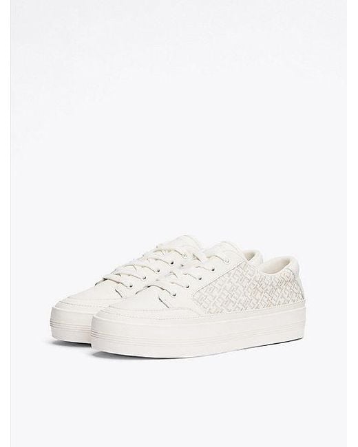 Tommy Hilfiger Leren Sneaker Met Plateauzool En Th-Monogram in het White