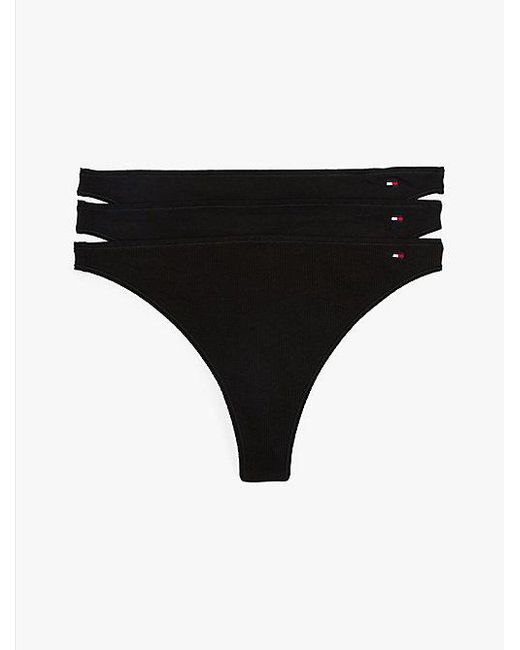 Tommy Hilfiger Black 3Er-Pack Hilfiger Flag Strings Mit Abfallender Taille