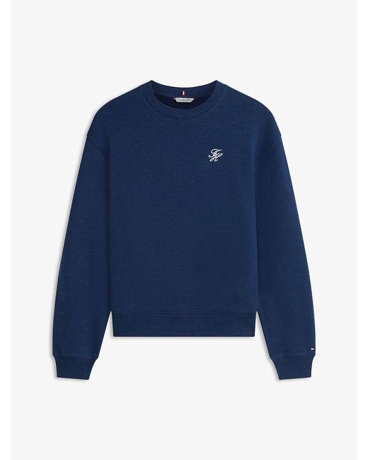 Tommy Hilfiger Blue Logo Embroidery Crew Neck Sweatshirt