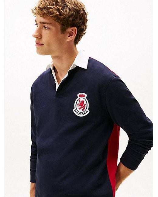 Tommy Hilfiger Relaxed Fit Colour-Blocked Rugbyshirt in het Blue voor heren