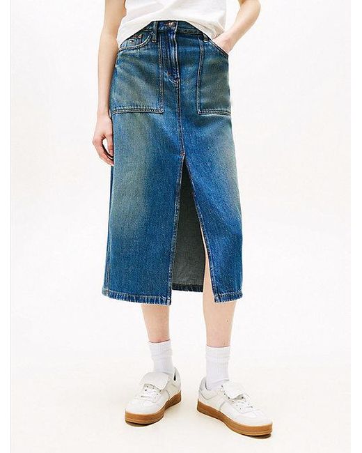 Tommy Hilfiger Claire Utility Midi-Rok Van Denim in het Blue