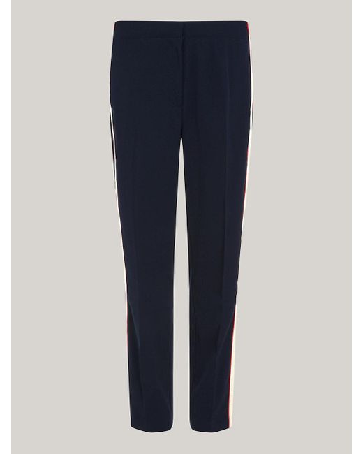 Tommy Hilfiger Blue Colour-blocked Slim Fit Straight Trousers
