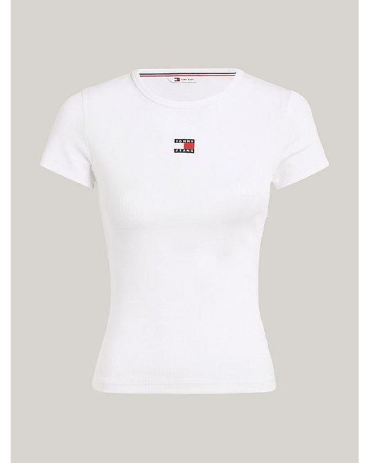 Tommy Hilfiger Geribd Slim Fit T-shirt Met Badge in het White