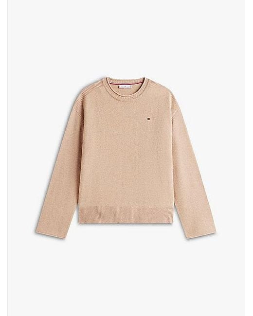Tommy Hilfiger Relaxed Fit Trui Van Zachte Wol in het Natural