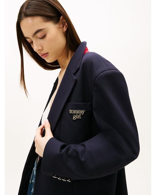 Tommy Hilfiger Blue Tommy Girl Logo Oversized Fit Jersey Blazer