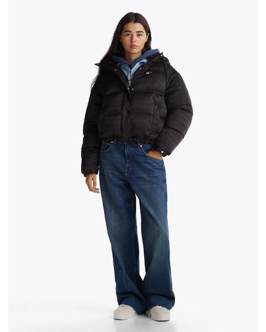 Tommy Hilfiger Black Logo Print Hooded Puffer Jacket