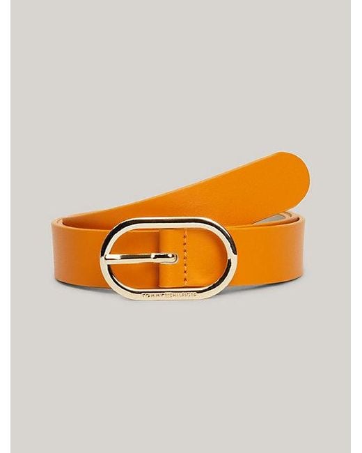 Tommy Hilfiger Chic Leren Riem Met Ovale Gesp in het Orange