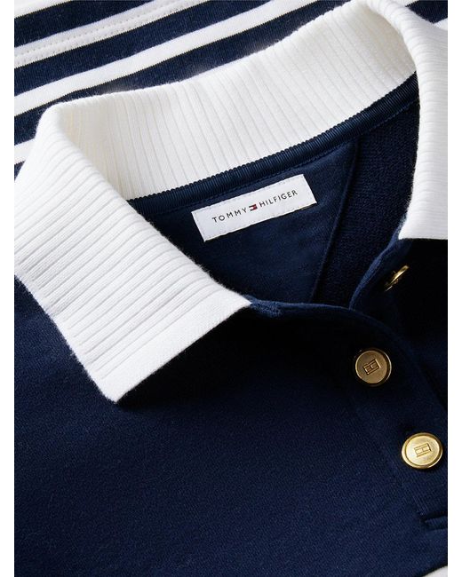 Tommy Hilfiger Blue Gold-tone Button Relaxed Polo Sweatshirt
