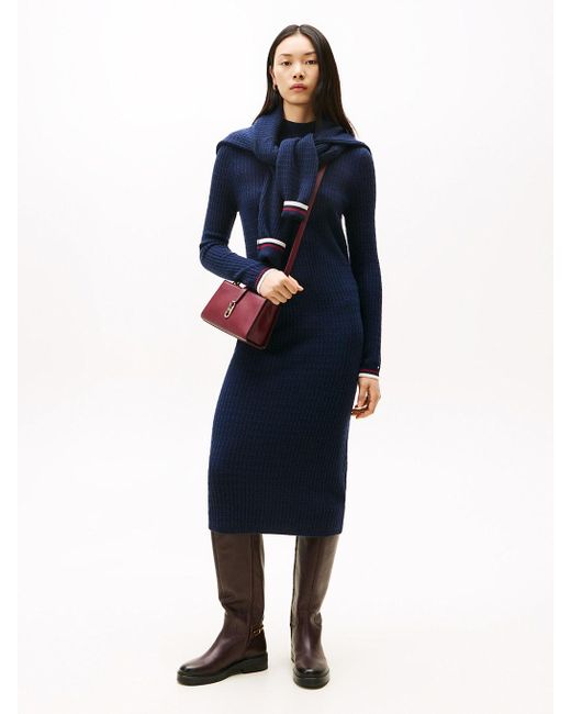 Vestito Pullover Midi Con Cashmere di Tommy Hilfiger in Blue