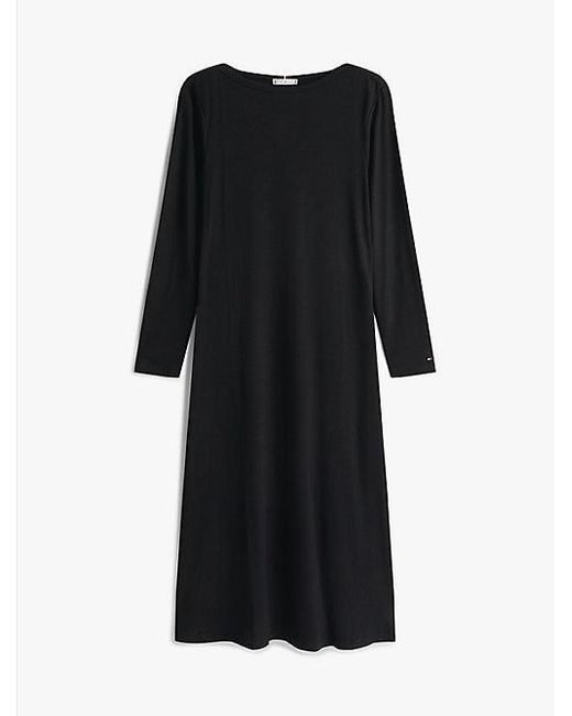Tommy Hilfiger Curve Fit And Flare Geribde Midi-Jurk in het Black
