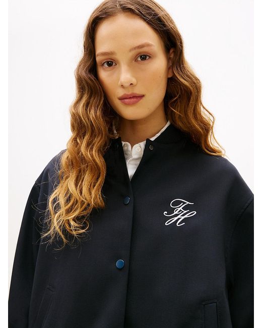 Tommy Hilfiger Blue Timeless Wool Blend Relaxed Bomber Jacket