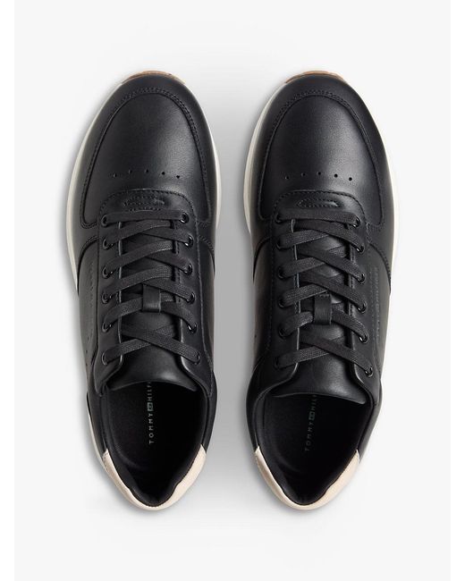 Tommy Hilfiger Black Debossed Leather Fine Cleat Trainers for men