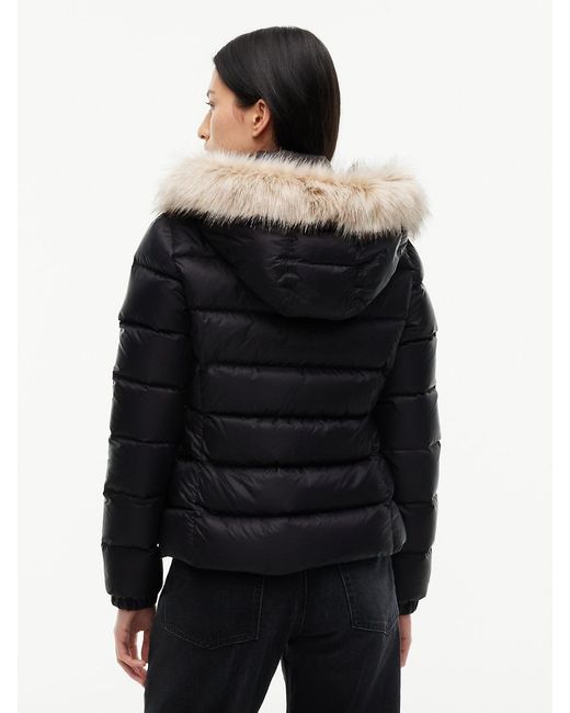 Tommy Hilfiger Black Faux Fur Hood Slim Down Jacket