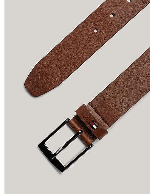 Cinturón de piel lisa con logo esmaltado Tommy Hilfiger de hombre de color Brown