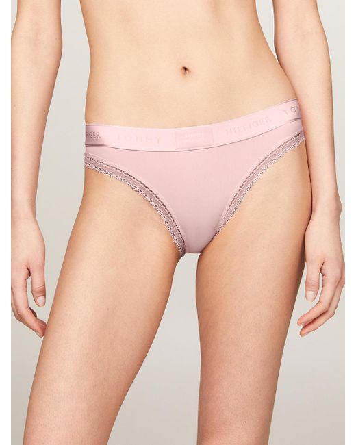 Tommy Hilfiger Pink Tonal Logo Lace Waistband Briefs