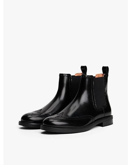 Tommy Hilfiger Chelsea-Boot Aus Leder Mit Flag Und Brogue-Details in Black für Herren